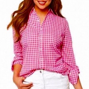 Crown & Ivy Pink White Button Down Shirt Top NWT